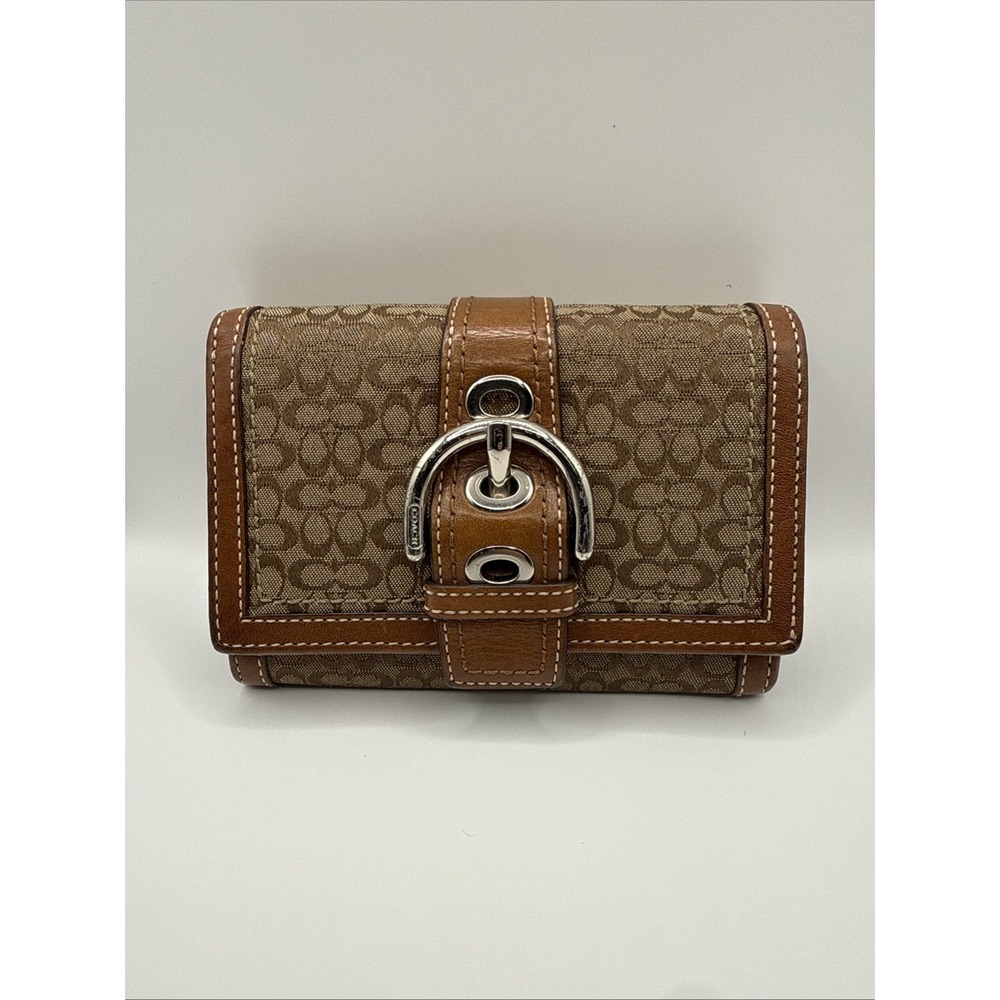 Vintage Y2K Coach Tan SoHo Leather Wallet Jacquard